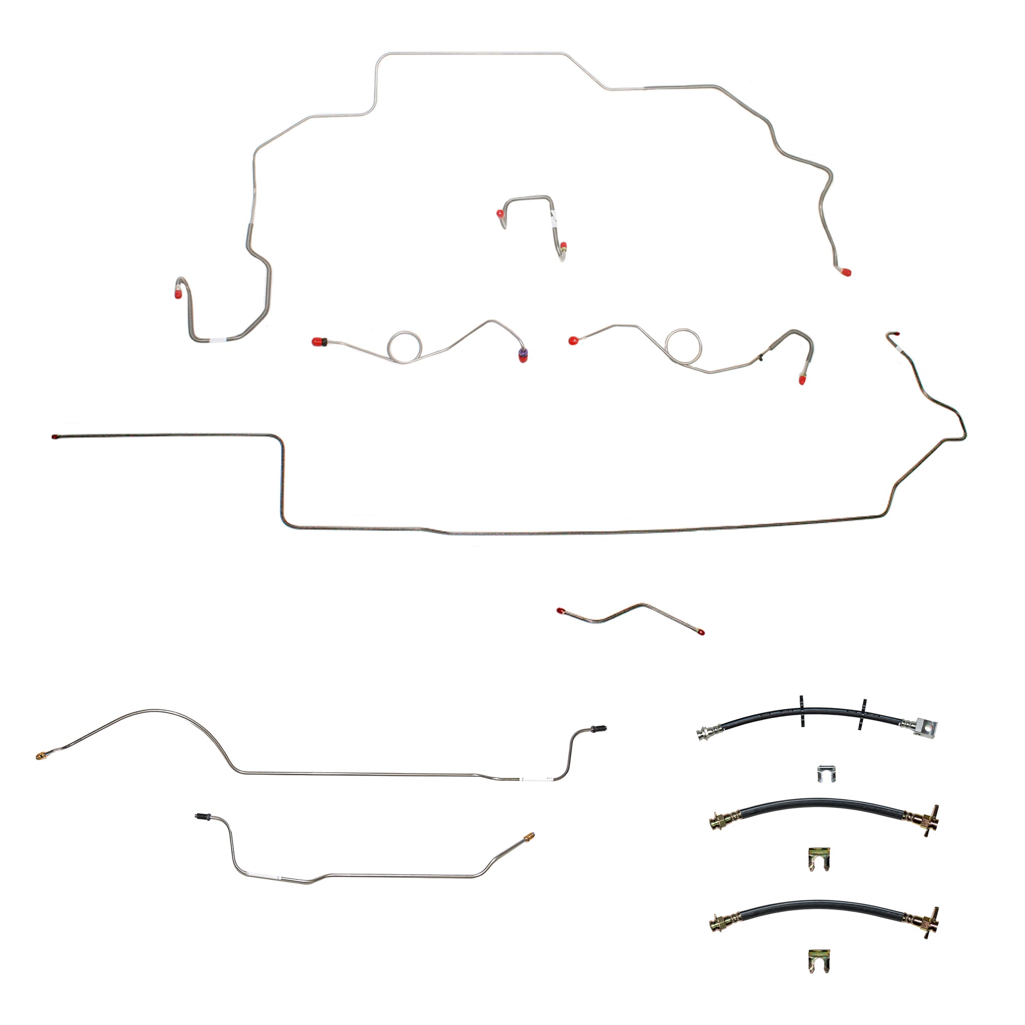 68-69 Mopar B-Body, Power Disc Brakes, Left Ported Master Cylinder, Right Front to Fender then Rises 4.5'' Above Bell housing then routes UNDER Frame Rail, 8 3/4 Axle; Complete Brake Line a - SSTubes
