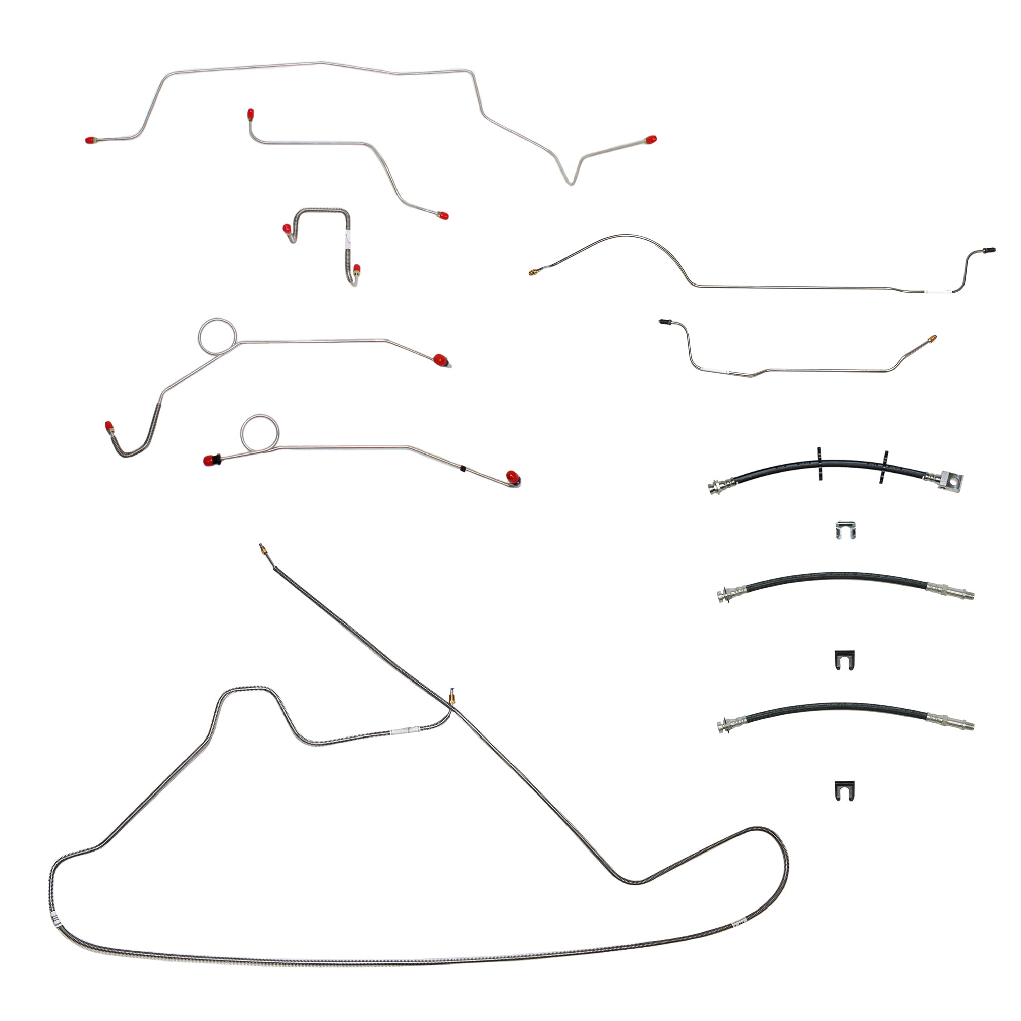 67 Mopar B-Body, Power Drum Brakes, Right Front Clips under Column then straight Across Firewall, 8 3/4 Axle; Complete Brake Line and Hose Kit; Stainless - SSTubes