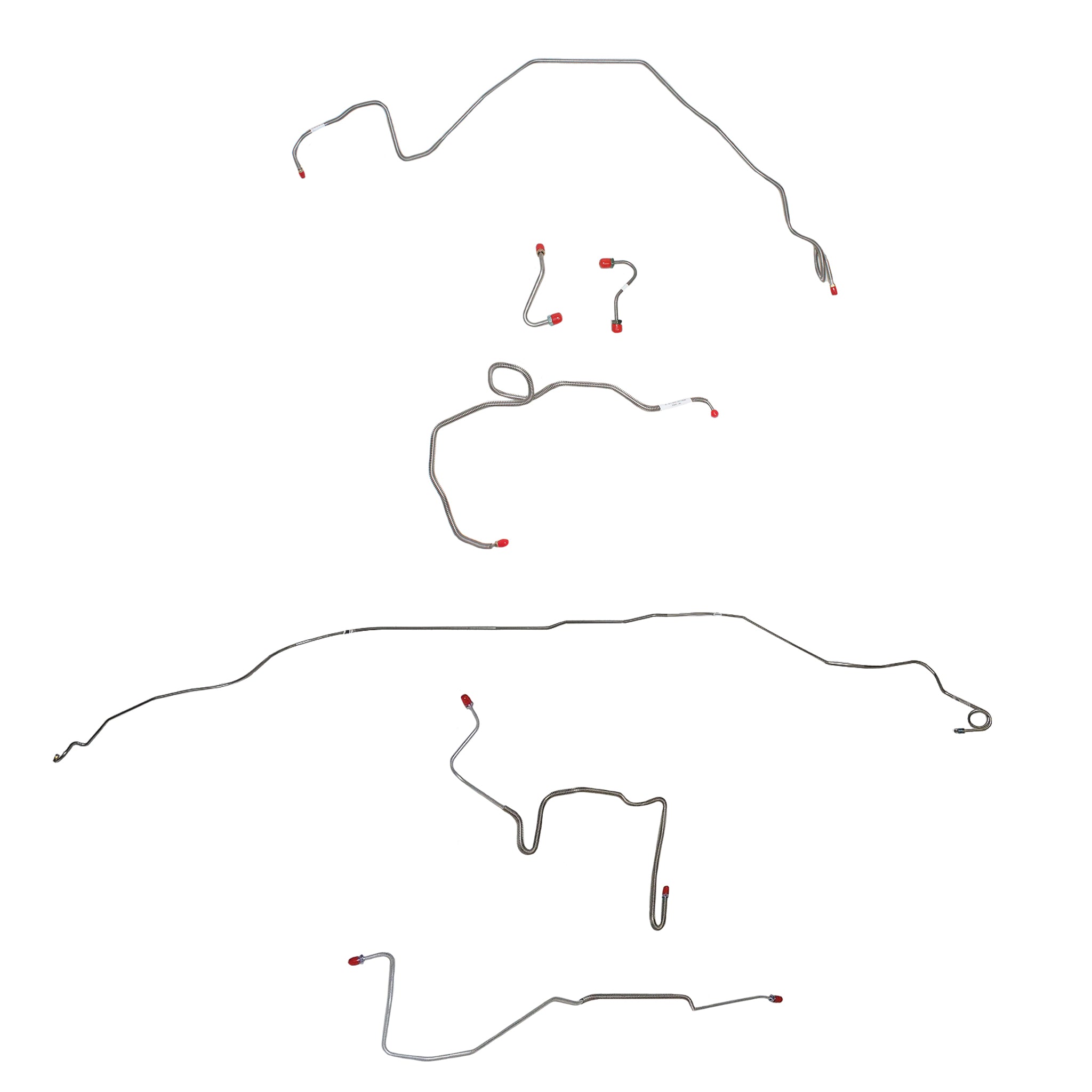 1982-83 Pontiac Firebird, w/ J65 Rear Disc, 2.5L 4 cyl or 2.8L 6 cyl, Line Enters Front of Valve, No Left-side Hose; Complete Brake Line Kit; Stainless - SSTubes