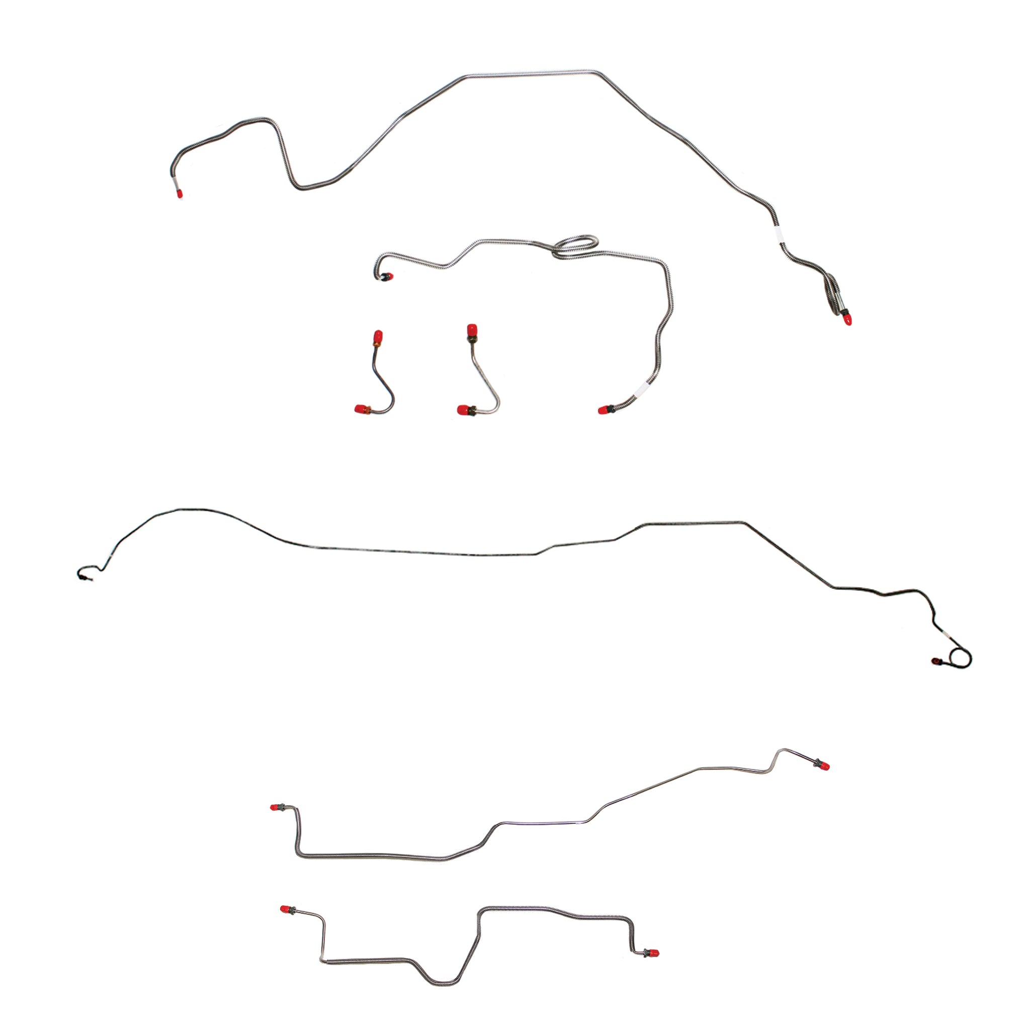 1984-85 Pontiac Firebird, w/ Rear Drum, 5.0L 8 cyl, Line Enters Front of Valve, non Borg-Warner HD Axle; Complete Brake Line Kit; Stainless - SSTubes