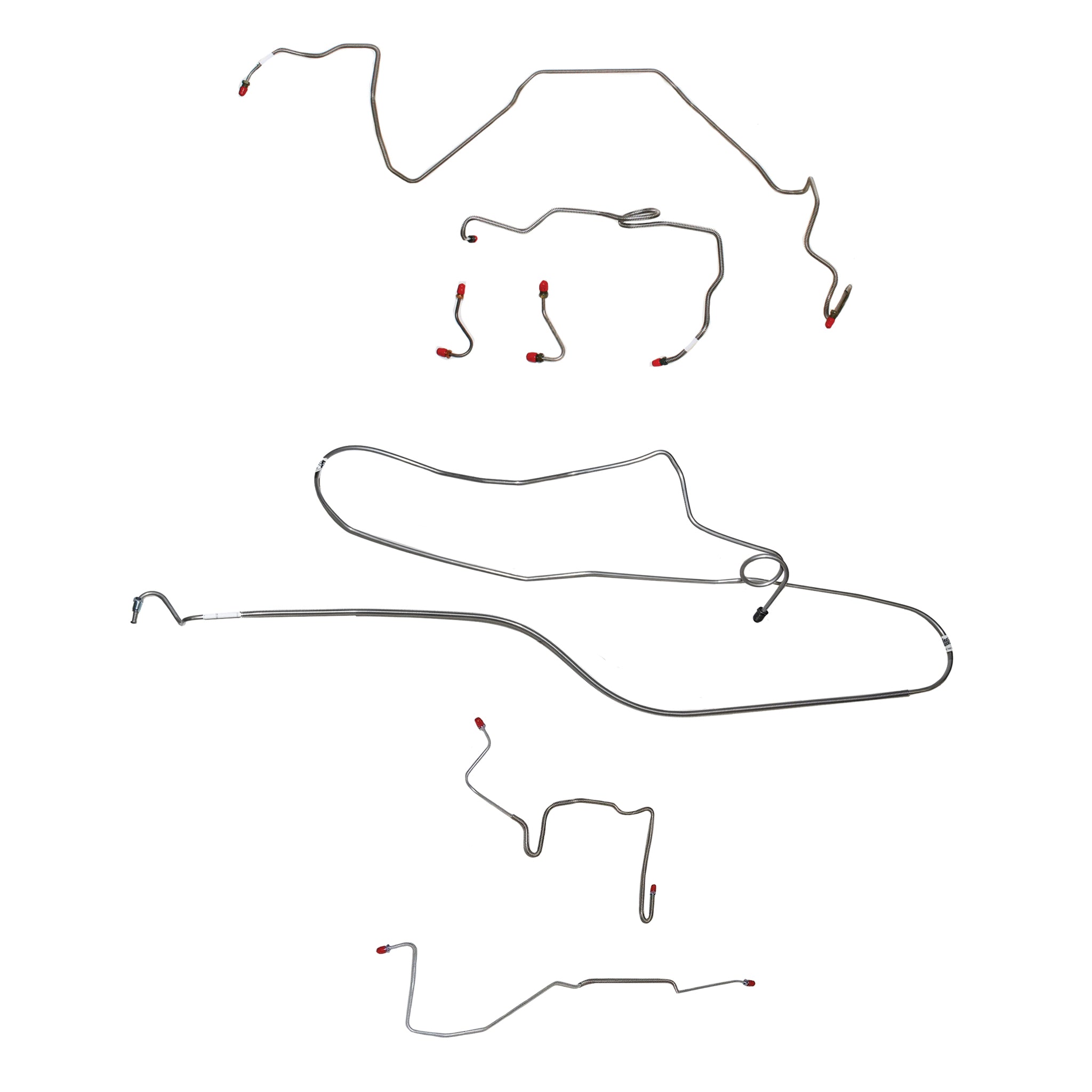 1984-85 Pontiac Firebird, w/ J65 Rear Disc, 2.5L 4 cyl or 2.8L 6 cyl, Line Enters Front of Valve, non Borg-Warner HD Axle, No Left-side Hose; Complete Brake Line Kit; Stainless - SSTubes