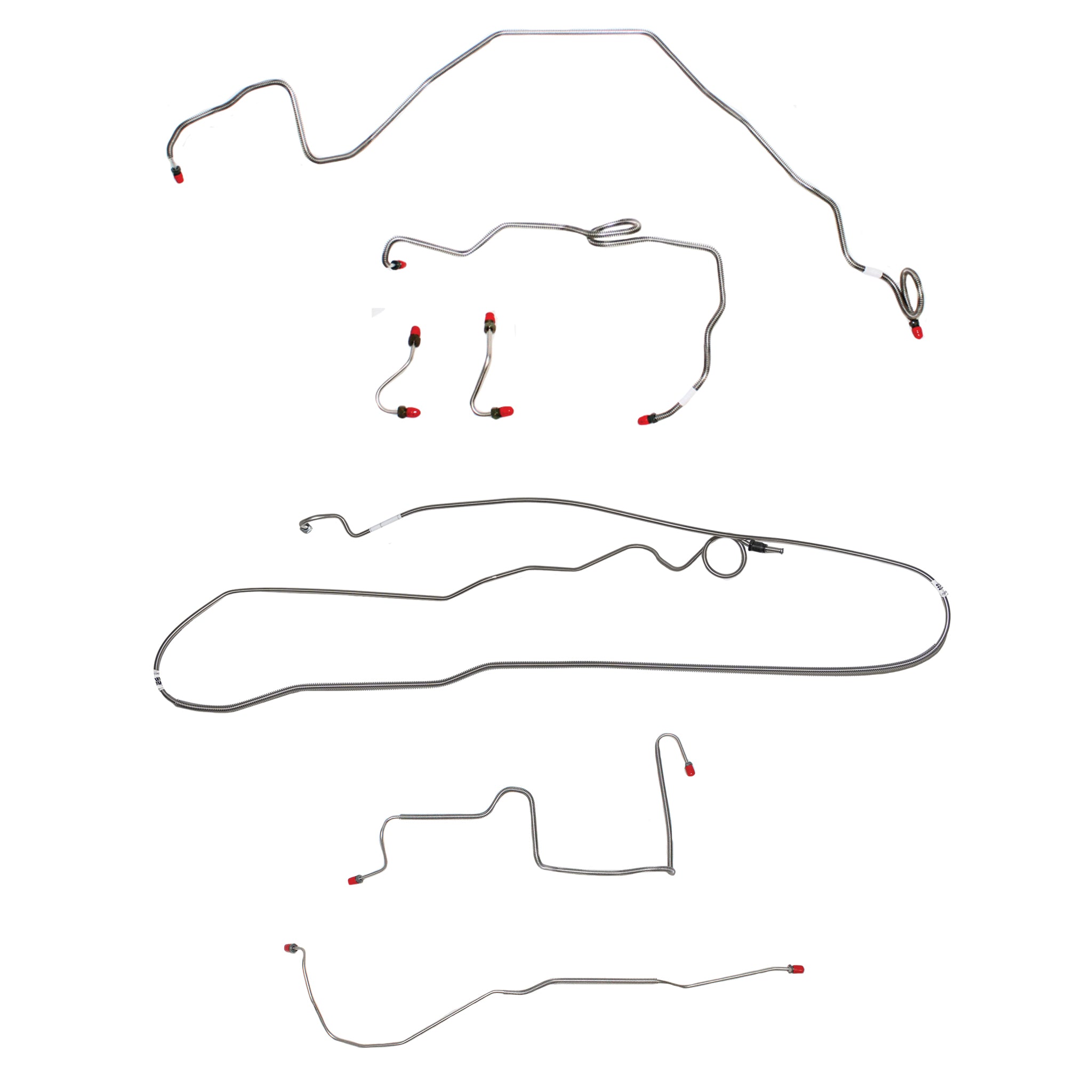 1986-89 Pontiac Firebird, w/ J65 Rear Disc, V8, Line Enters Bottom of Valve, Fine Threads on Master, Borg-Warner HD Axle; Complete Brake Line Kit; Stainless - SSTubes
