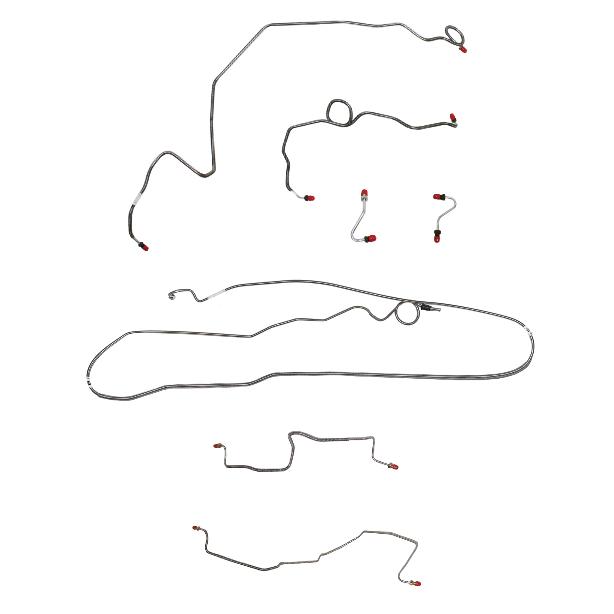 1989 Pontiac Firebird, w/ Rear Drum, 5.0L 8 cyl or 5.7L 8 cyl, Line Enters Bottom of Valve, Coarse Threads on Master, Borg-Warner HD Axle; Complete Brake Line Kit; Stainless - SSTubes