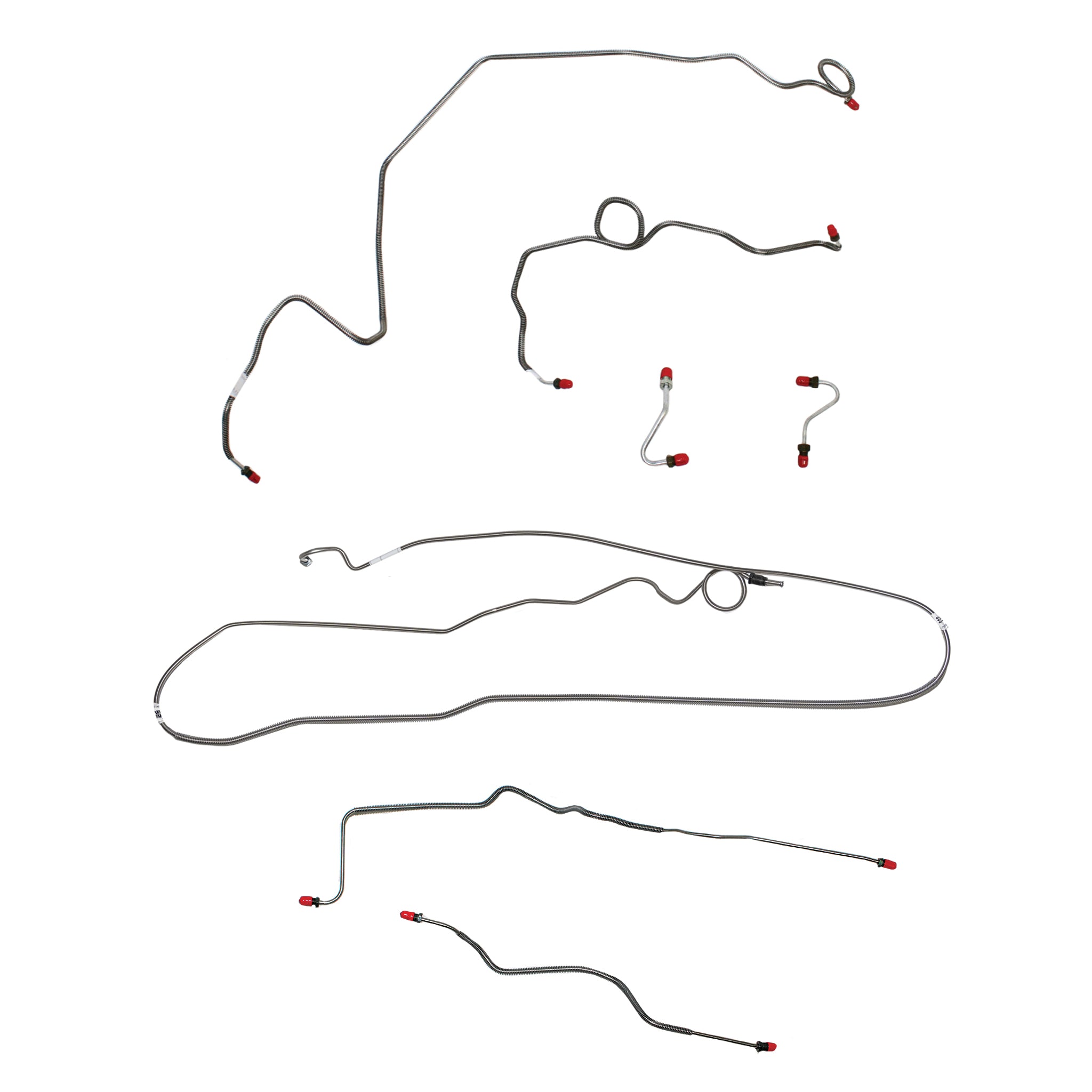 1991 Pontiac Firebird, w/ J65 Rear Disc, 5.0L 8 cyl or 5.7L 8 cyl, Line Enters Bottom of Valve, Coarse Threads on Master, non Borg-Warner HD Axle, Rear Hoses on Calipers; Complete Brake Li - SSTubes