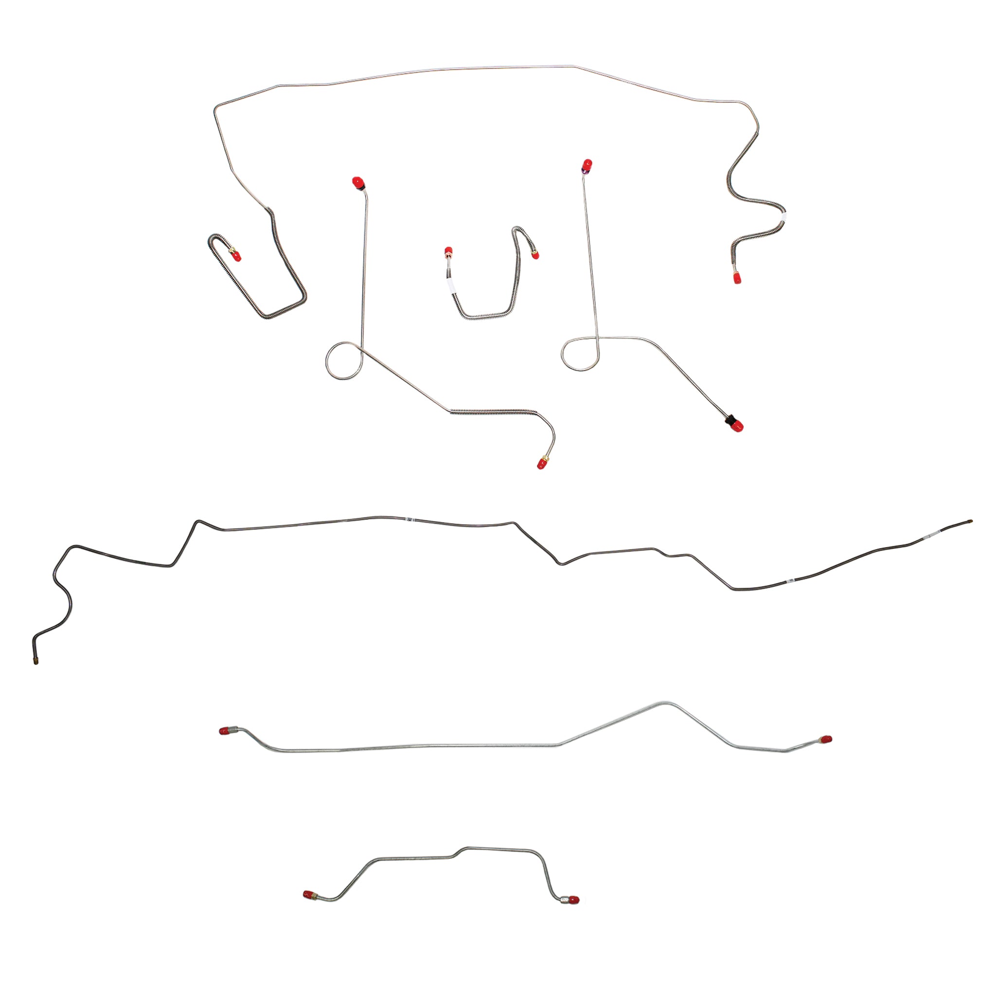 1968-69 MOPAR A-body w/ Power Drum, 7-1/4'' or 8-1/4'' Axle, 108'' Wheel Base; Complete Brake Line Kit; Stainless - SSTubes