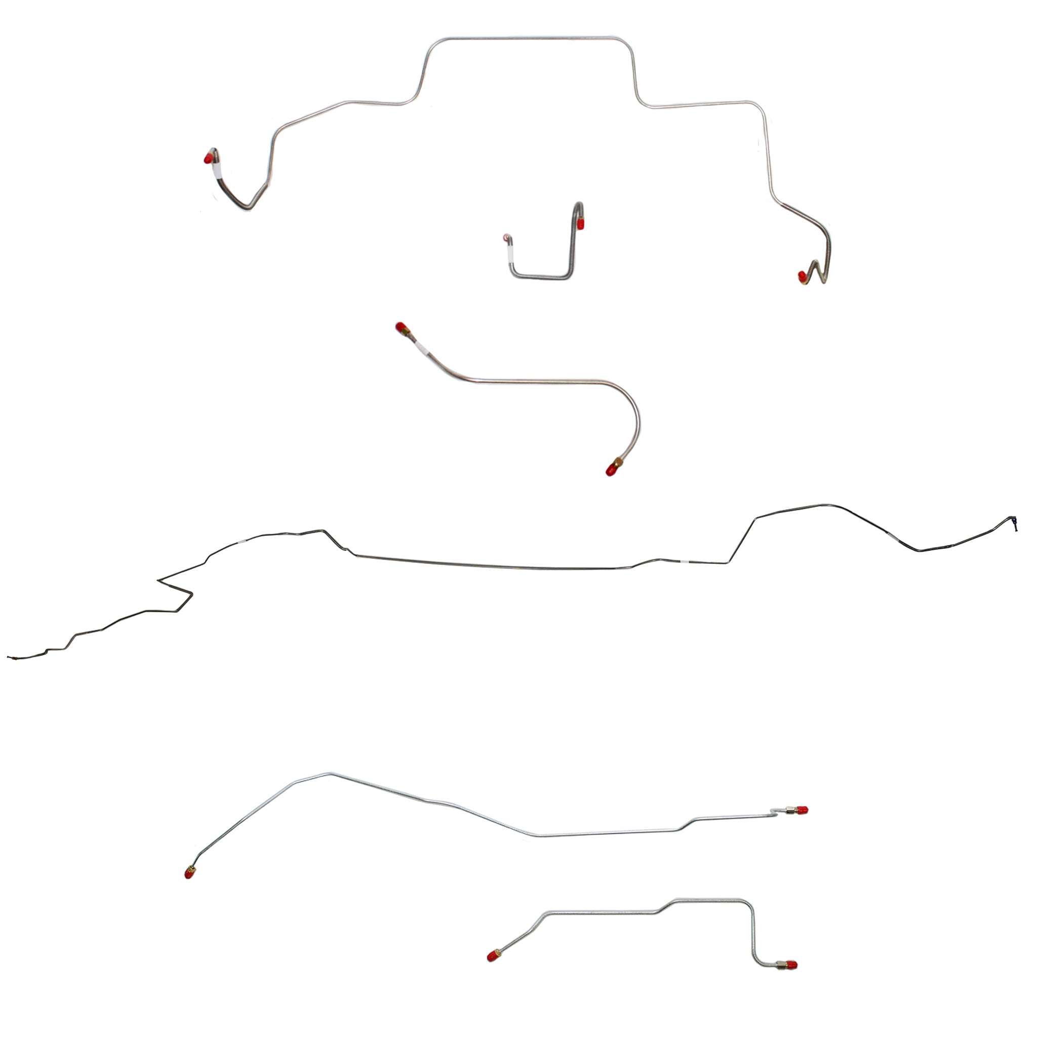 1966 MOPAR B-body w/ Standard Drum, Right Front OVER Frame w/ 4'' Rise on Firewall, Dana Axle; Complete Brake Line Kit; Stainless - SSTubes