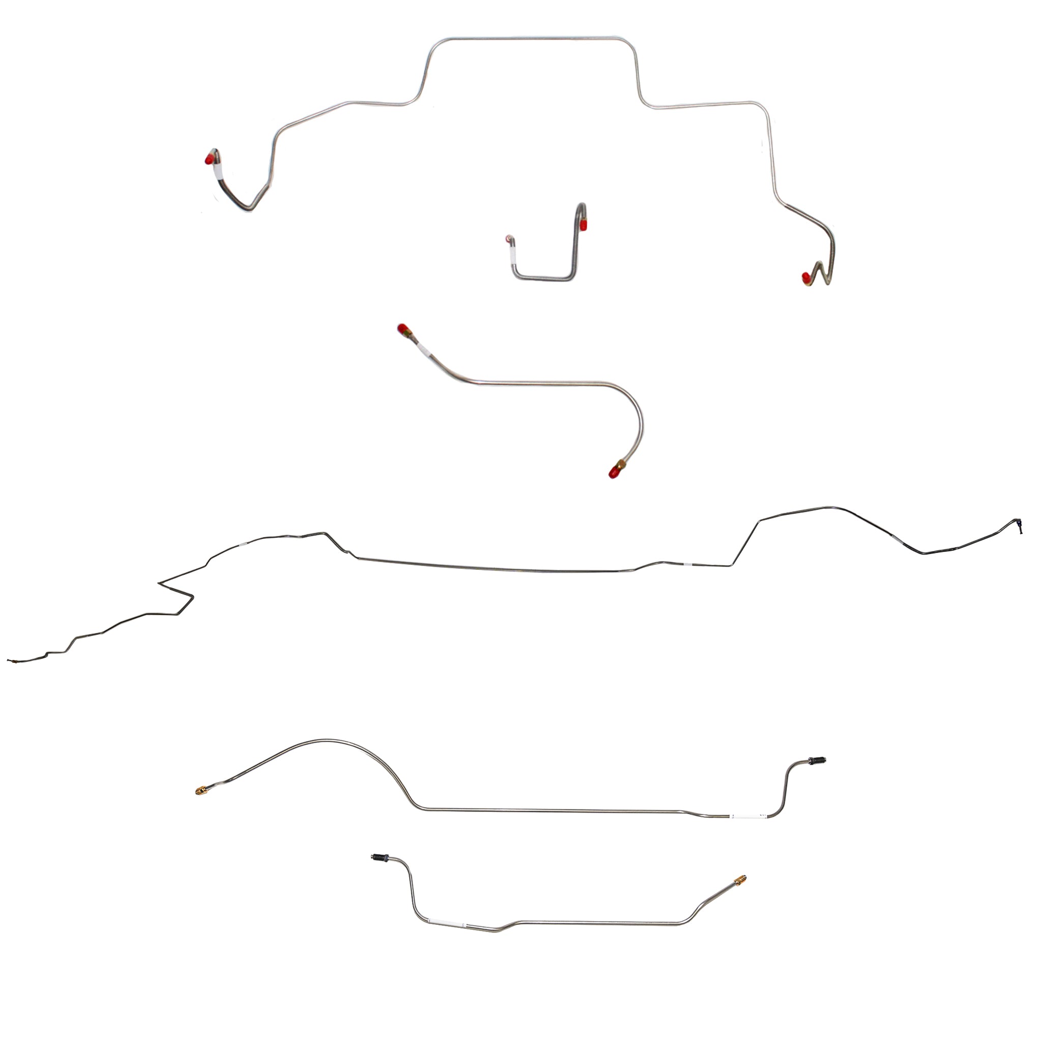 1966 MOPAR B-body w/ Standard Drum, Right Front OVER Frame w/ 4'' Rise on Firewall, 8-3/4'' Axle; Complete Brake Line Kit; Stainless - SSTubes