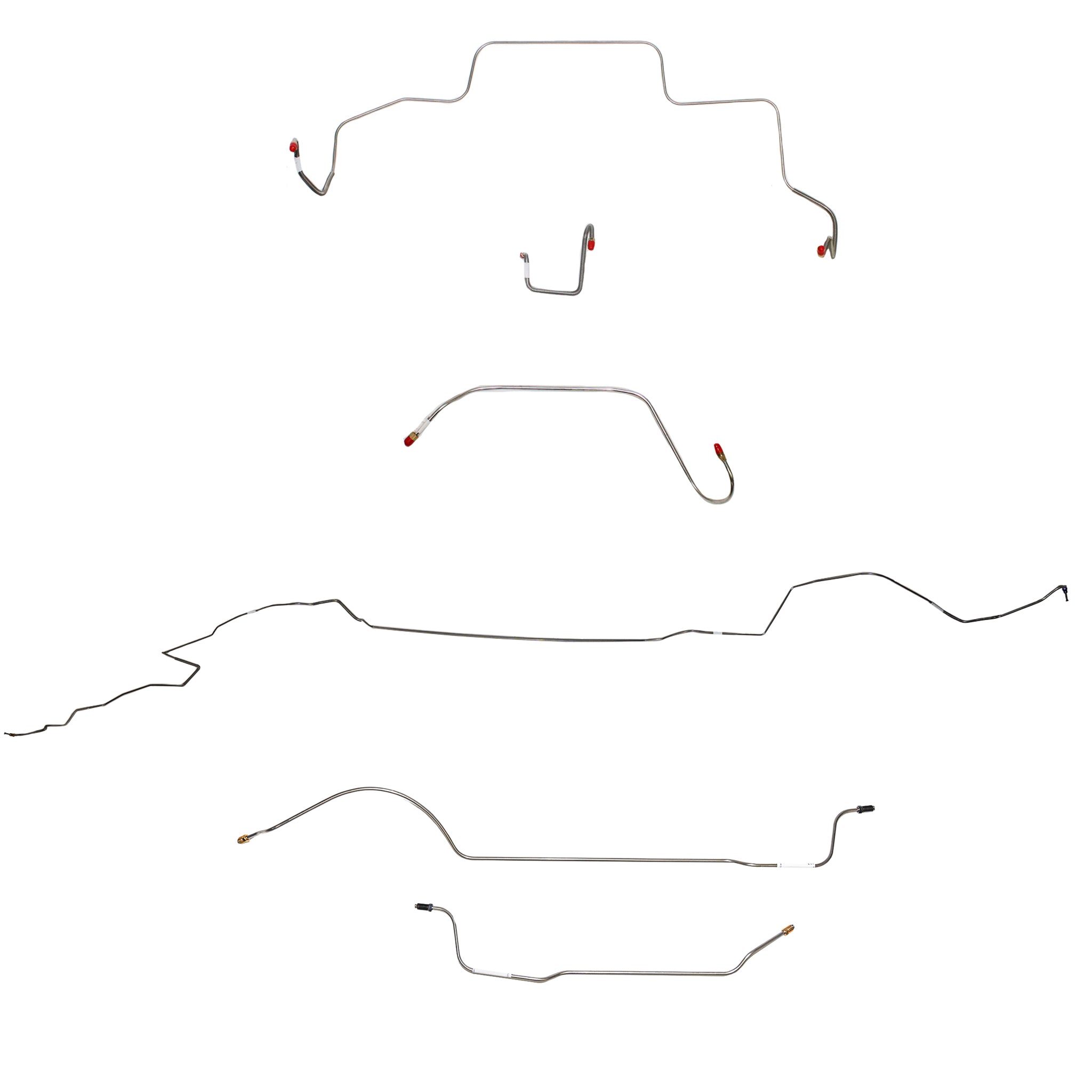 1966 MOPAR B-body w/ Power Drum, Right Front OVER Frame w/ Hump OVER Firewall, Hemi, 8-3/4'' Axle; Complete Brake Line Kit; Stainless - SSTubes