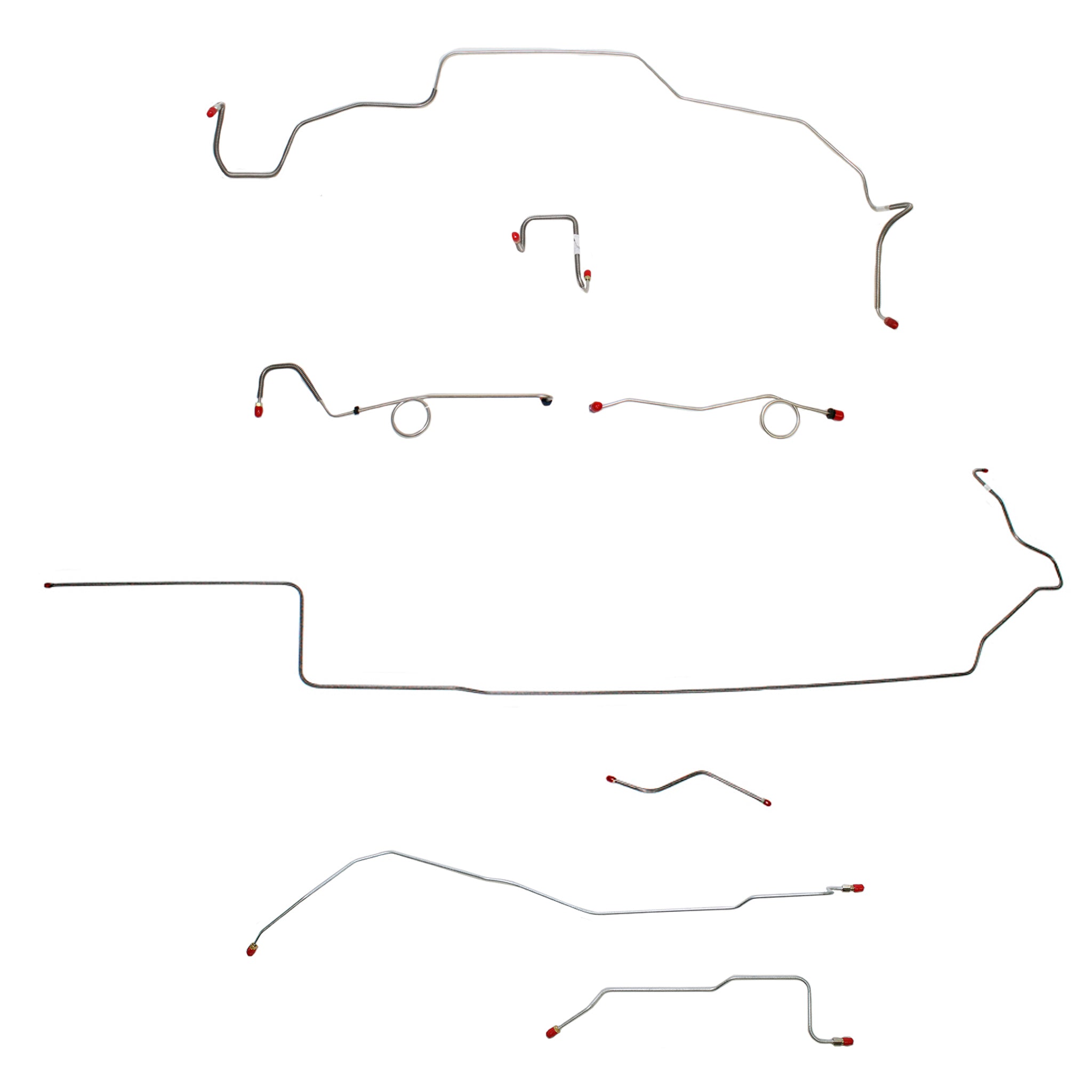 1967 MOPAR B-body w/ Standard Disc, Right Front Over Frame Attaches to Fender, Dana Axle; Complete Brake Line Kit; Stainless - SSTubes