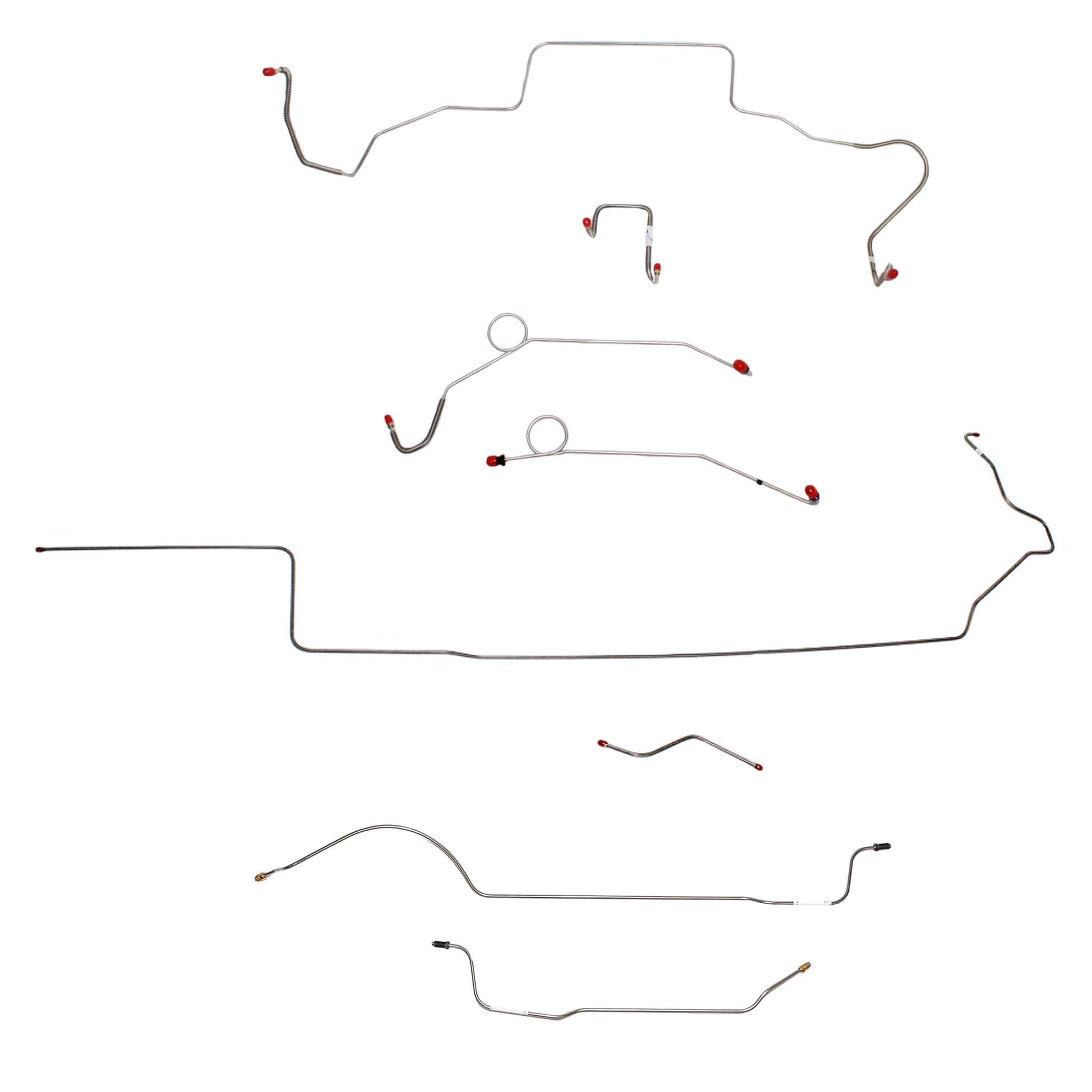 1967 MOPAR B-body complete steel brake line kit with power disc, right front over frame, 8-3/4'' axle components.