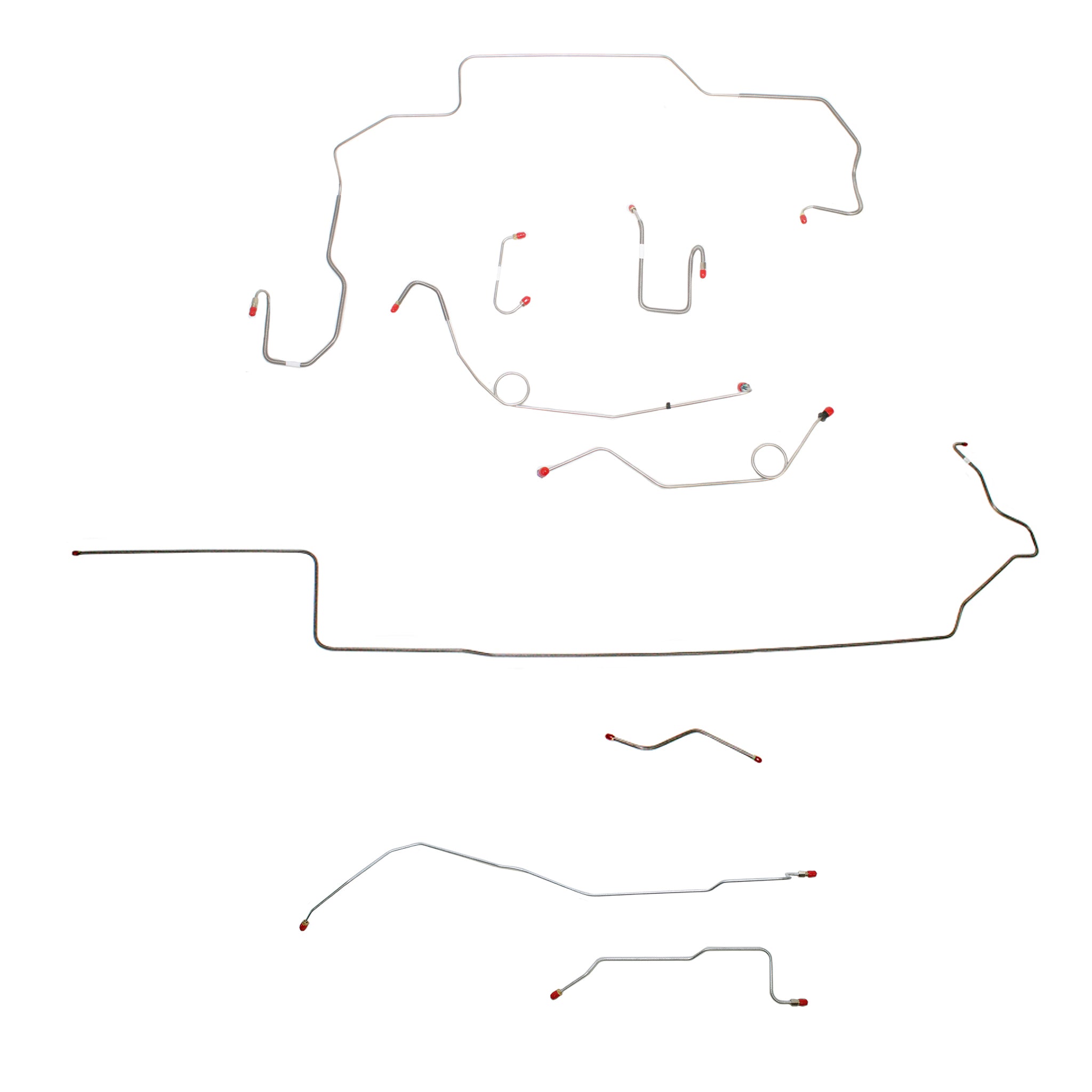 1968-70 MOPAR B-body w/ Power Disc, Left Ported Master, Right Front UNDER Frame, Hemi, Dana Axle; Complete Brake Line Kit; Stainless - SSTubes