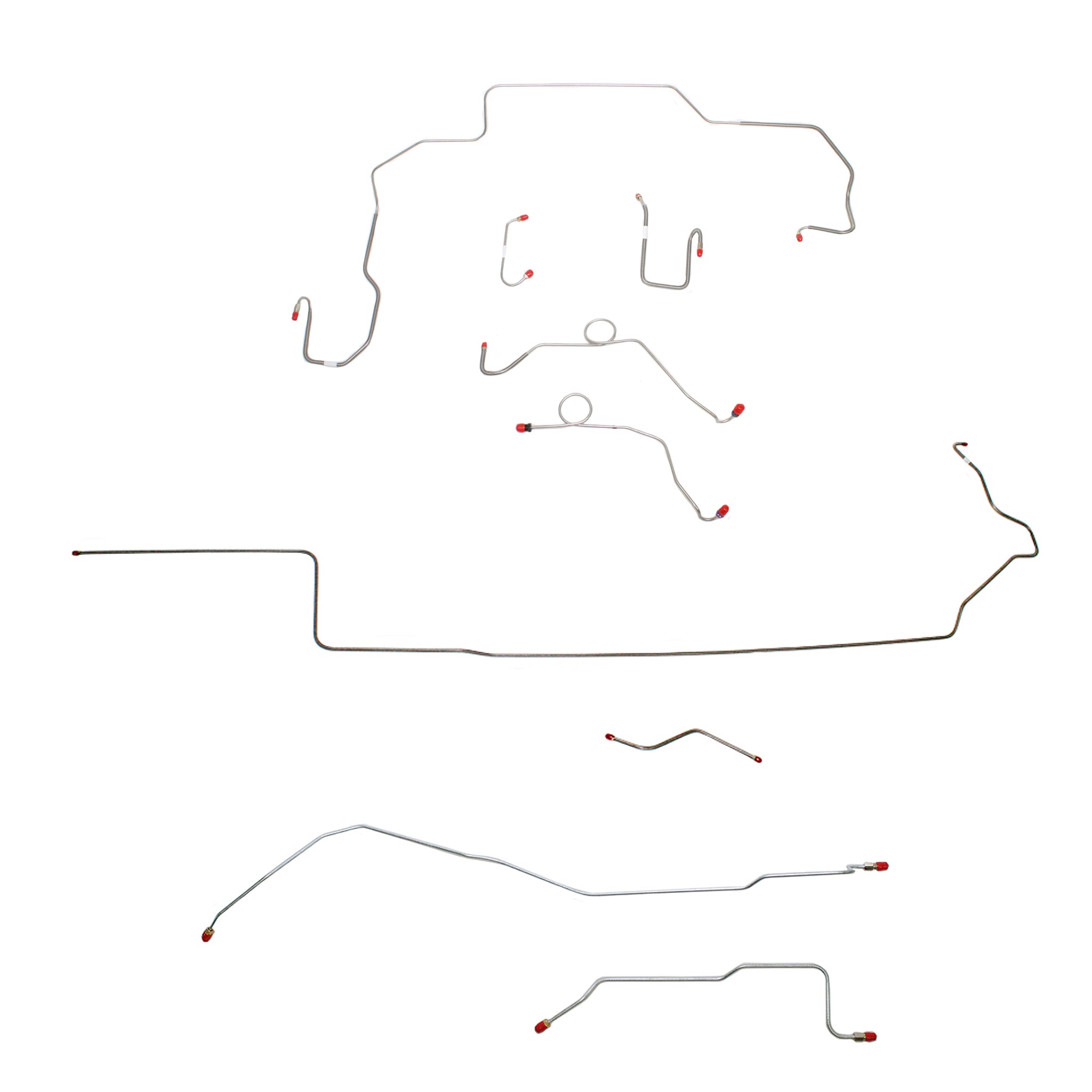 1968-70 MOPAR B-body w/ Power Disc, Left Ported Master, 3 Valves, Right Front UNDER Frame, Dana Axle; Complete Brake Line Kit; Stainless - SSTubes