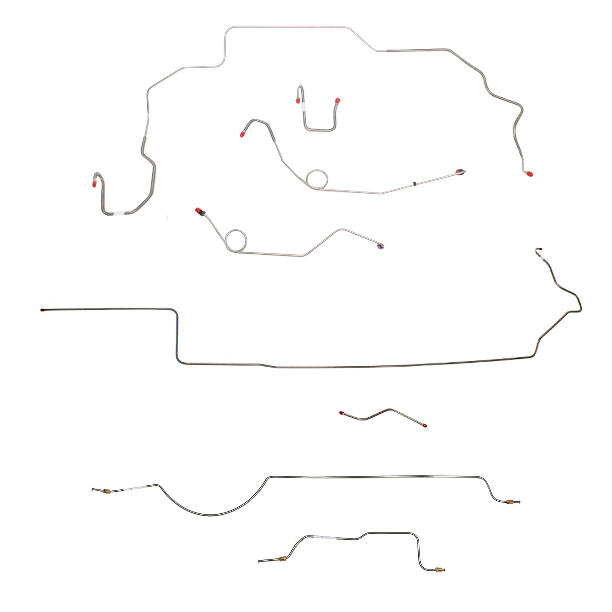 1970 MOPAR B-body w/ Power Disc, Left Ported Master, Right Front OVER Frame, 8-3/4'' Axle; Complete Brake Line Kit; Stainless - SSTubes