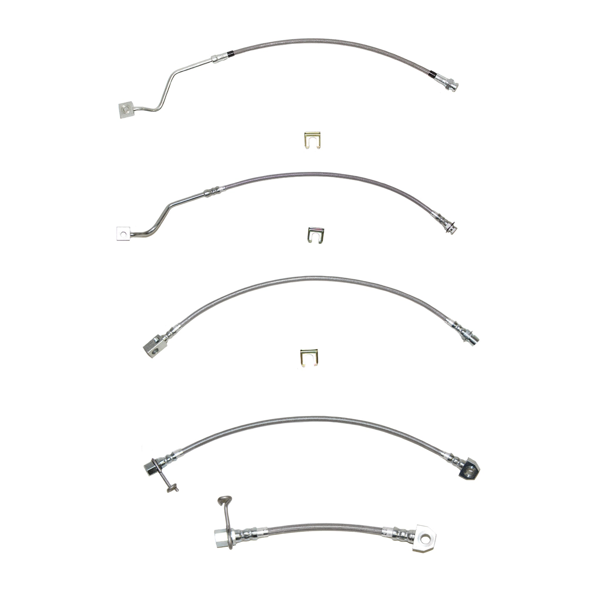 HSK0024SS - 99-04 Ford F-250/F-350 Super Duty, Excursion, 4WD, AWABS, Staggered Rear Calipers, Brake Hose Kit; Braided Stainless - SSTubes