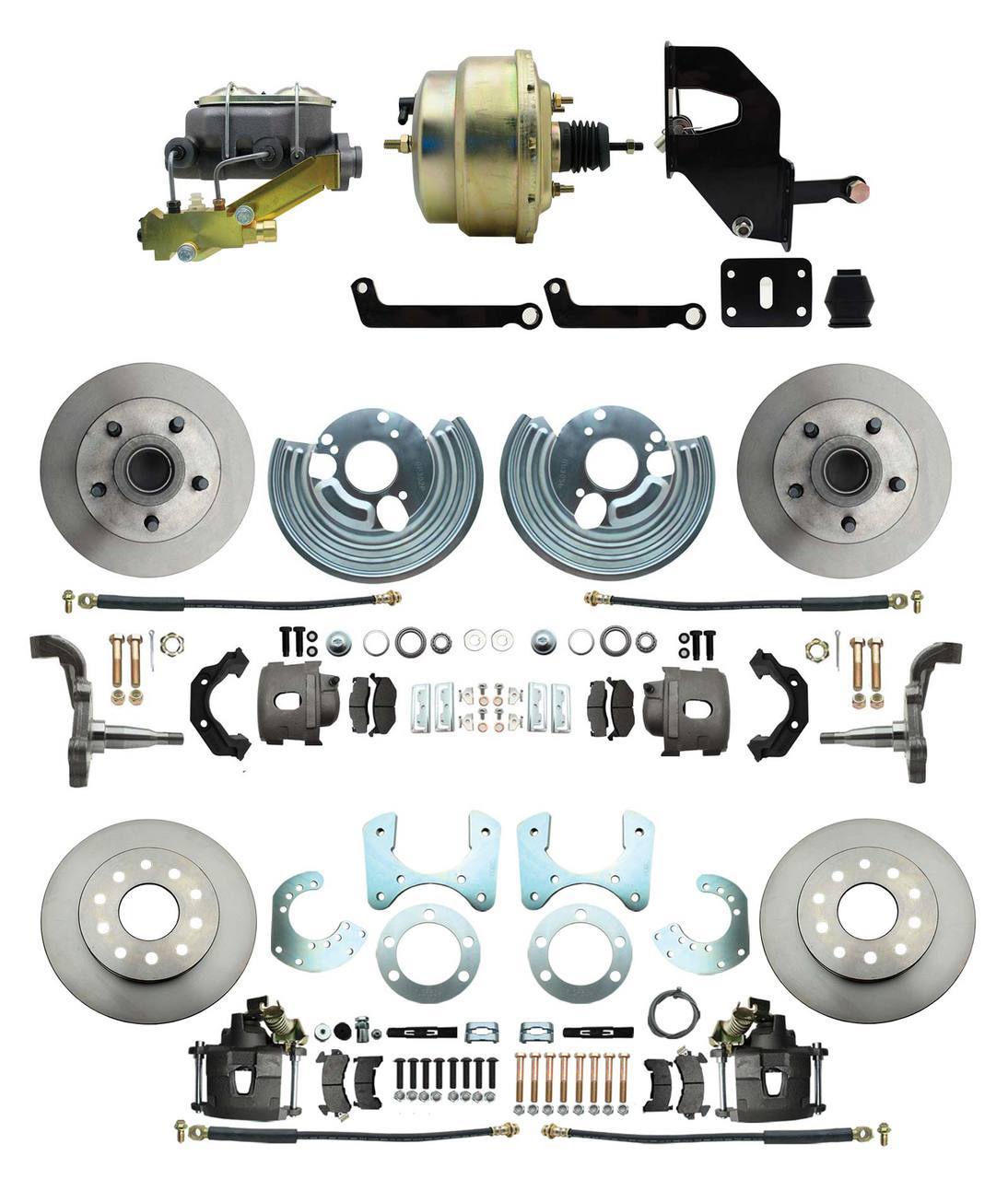 DBK6272834-MP-207 - 62-72 Mopar B&E Body Front & Rear Disc Kit w/Standard Rotors, w/8" Dual Zinc Booster Conversion Kit w/Left Mount Valve Kit - SSTubes