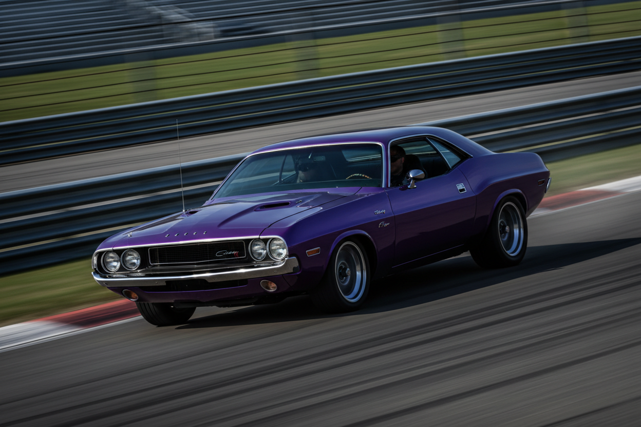 1970 Dodge Challenger in purple racing