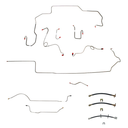 69-70 Mopar B-Body, Power Disc Brakes, Right Ported Master Cylinder, Right Front to Fender then Rises 4.5" Above Bell housing then routes UNDER Frame Rail, 8 3/4 Axle; Complete Brake Line and Hose Kit; SteelSSTubes