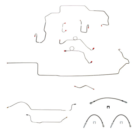 70 Mopar B-Body, Non-Hemi, Power Disc Brakes, Left Ported Master Cylinder, Right Front to Fender then Rises 4.5" Above Bell housing then routes UNDER Frame Rail, 8 3/4 Axle; Complete Brake Line and Hose Kit; SteelSSTubes