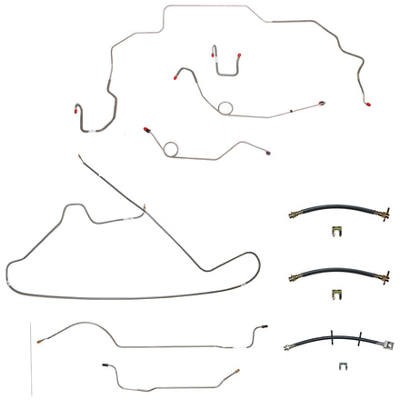 68-69 Mopar B-Body, Hemi, Power Disc Brakes, Right Front to Fender then Rises 4.5'' Above Bell housing then routes UNDER Frame Rail, 8 3/4 Axle; Complete Brake Line and Hose Kit; StainlessSSTubes