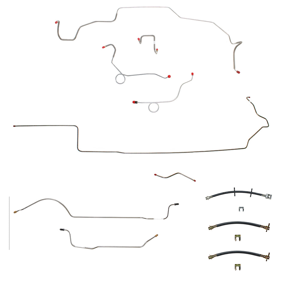 68-69 Mopar B-Body, Power Disc Brakes, Right Ported Master Cylinder, Right Front Clips under Column then rises 4.5'' Above Bell housing, 8 3/4 Axle; Complete Brake Line and Hose Kit; Steel - SSTubes