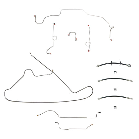 68-69 Mopar B-Body, Power Drum Brakes, Right Front to Fender then Rises 4.5'' Above Bell housing then routes UNDER Frame Rail, 8 3/4 Axle; Complete Brake Line and Hose Kit; SteelSSTubes