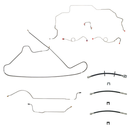 69-70 Mopar B-Body, Drum Brakes, Right Front to Fender then Rises 4.5'' Above Bell housing then routes UNDER Frame Rail, 8 3/4 Axle; Complete Brake Line and Hose Kit; SteelSSTubes