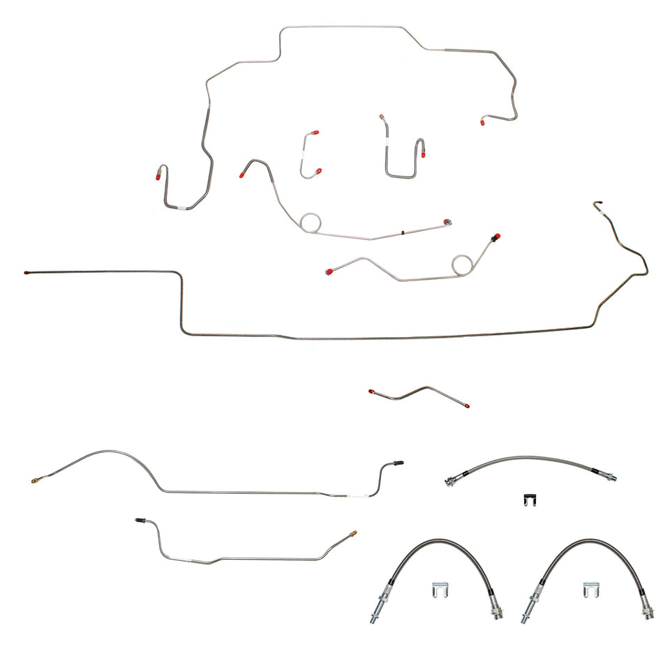 70 Mopar B-Body, Hemi, Power Drum Brakes, Right Front to Fender then Rises 4.5" Above Bell housing then routes UNDER Frame Rail, 8 3/4 Axle; Complete Brake Line and Hose Kit; SteelSSTubes