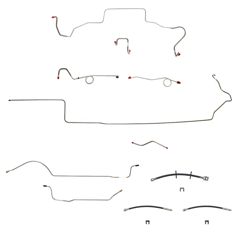 67 Mopar B-Body, Standard Drum Brakes, Right Front Clips under Column then rises 4.5'' Above Bell housing, DANA Axle; Complete Brake Line and Hose Kit; Steel - SSTubes