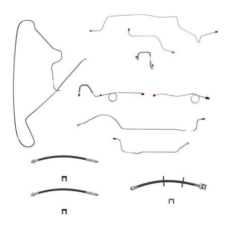 67 Mopar B-Body, Standard Drum Brakes, Right Front Clips under Column then straight Across Firewall, DANA Axle; Complete Brake Line and Hose Kit; StainlessSSTubes