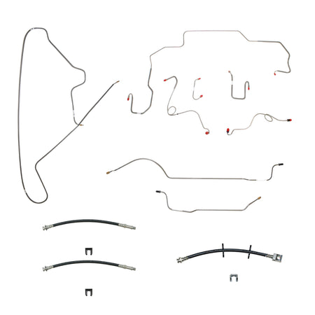 67 Mopar B-Body, Standard Drum Brakes, Right Front to Fender then Rises 4.5'' Above Bell housing then routes UNDER Frame Rail, DANA Axle; Complete Brake Line and Hose Kit; StainlessSSTubes