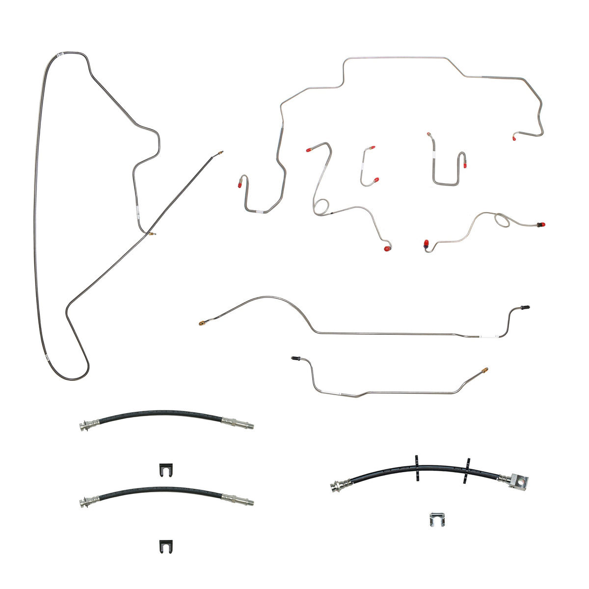 67 Mopar B-Body, Standard Drum Brakes, Right Front to Fender then Rises 4.5'' Above Bell housing then routes UNDER Frame Rail, DANA Axle; Complete Brake Line and Hose Kit; SteelSSTubes