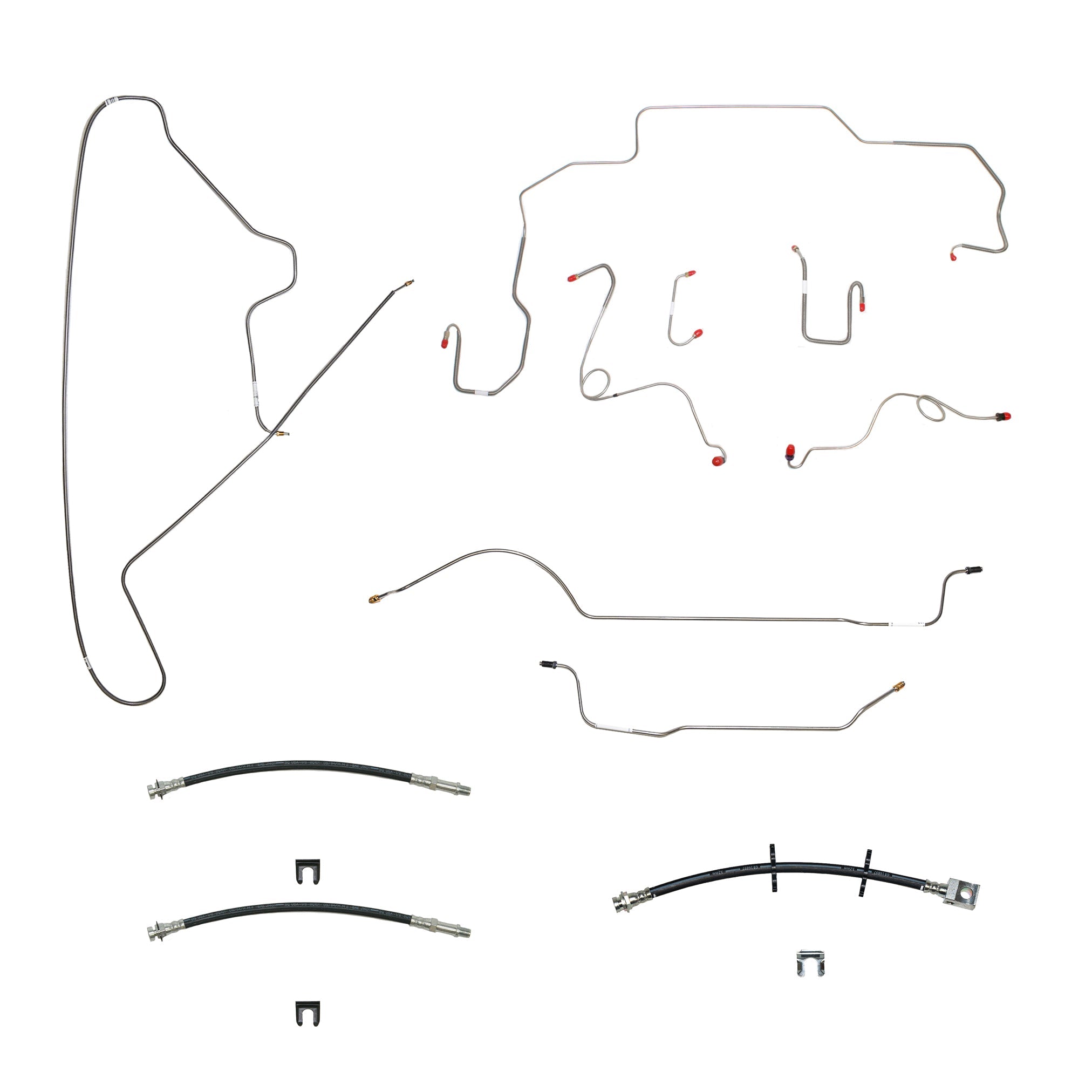 67 Mopar B-Body, Standard Drum Brakes, Right Front to Fender then Rises 4.5'' Above Bell housing then routes UNDER Frame Rail, DANA Axle; Complete Brake Line and Hose Kit; SteelSSTubes