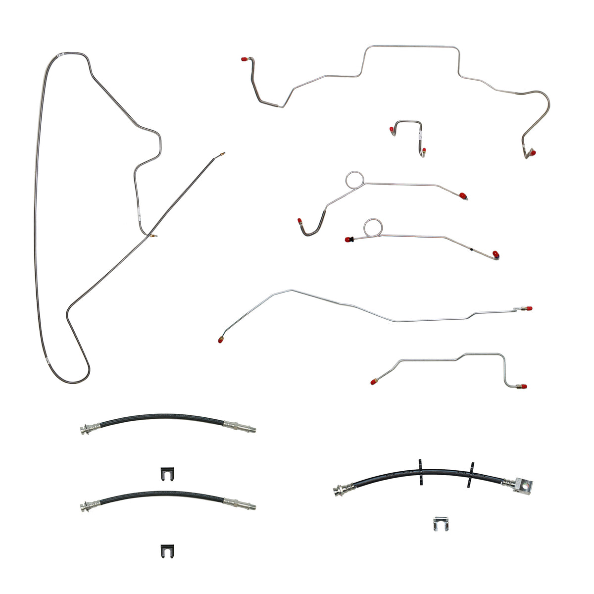 67 Mopar B-Body, Power Drum Brakes, Right Front Clips under Column then rises 4.5'' Above Bell housing, DANA Axle; Complete Brake Line and Hose Kit; Stainless - SSTubes