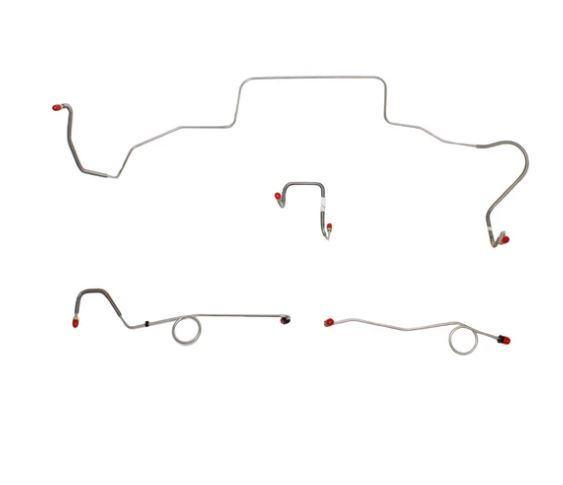 BLH125SS70 Mopar B-Body, Power Disc Brakes, Right Ported Master Cylinder, Right Front to Fender then Rises 4.5" Above Bell housing then routes UNDER Frame Rail, DANA Axle; Complete Brake Line and Hose Kit; StainlessSSTubes