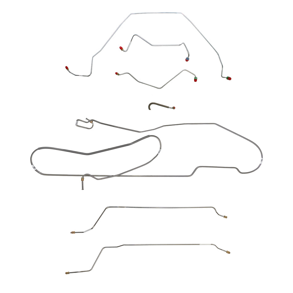 67 Chevy Malibu/ Chevelle Hardtop non Super Sport with Power Drum Brakes, Complete Brake Line Kit; Stainless - SSTubes