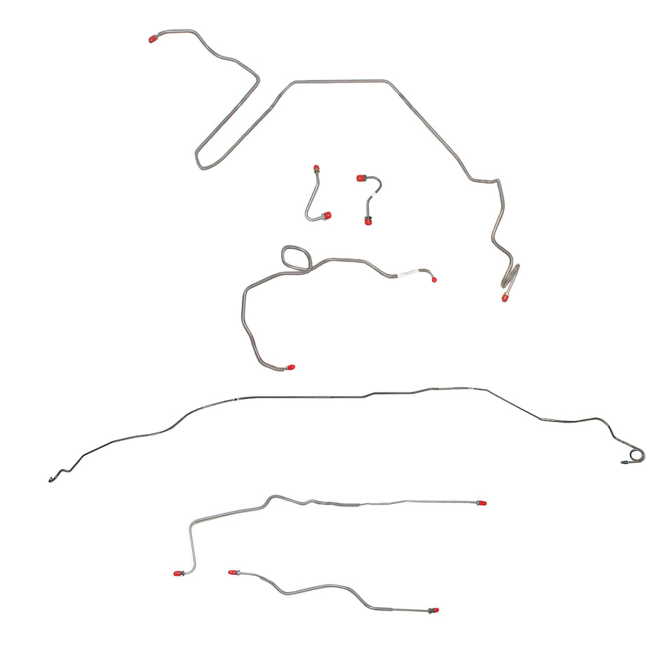 1982-83 Pontiac Firebird, w/ Rear Drum, 2.5L 4 cyl or 2.8L 6 cyl, Line Enters Front of Valve; Complete Brake Line Kit; Stainless - SSTubes