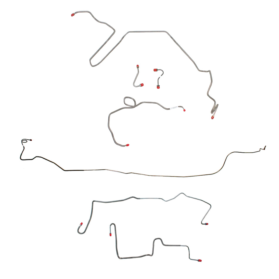 1982-83 Pontiac Firebird, w/ J65 Rear Disc, 2.5L 4 cyl or 2.8L 6 cyl, Line Enters Front of Valve, No Rear Hoses; Complete Brake Line Kit; Stainless - SSTubes