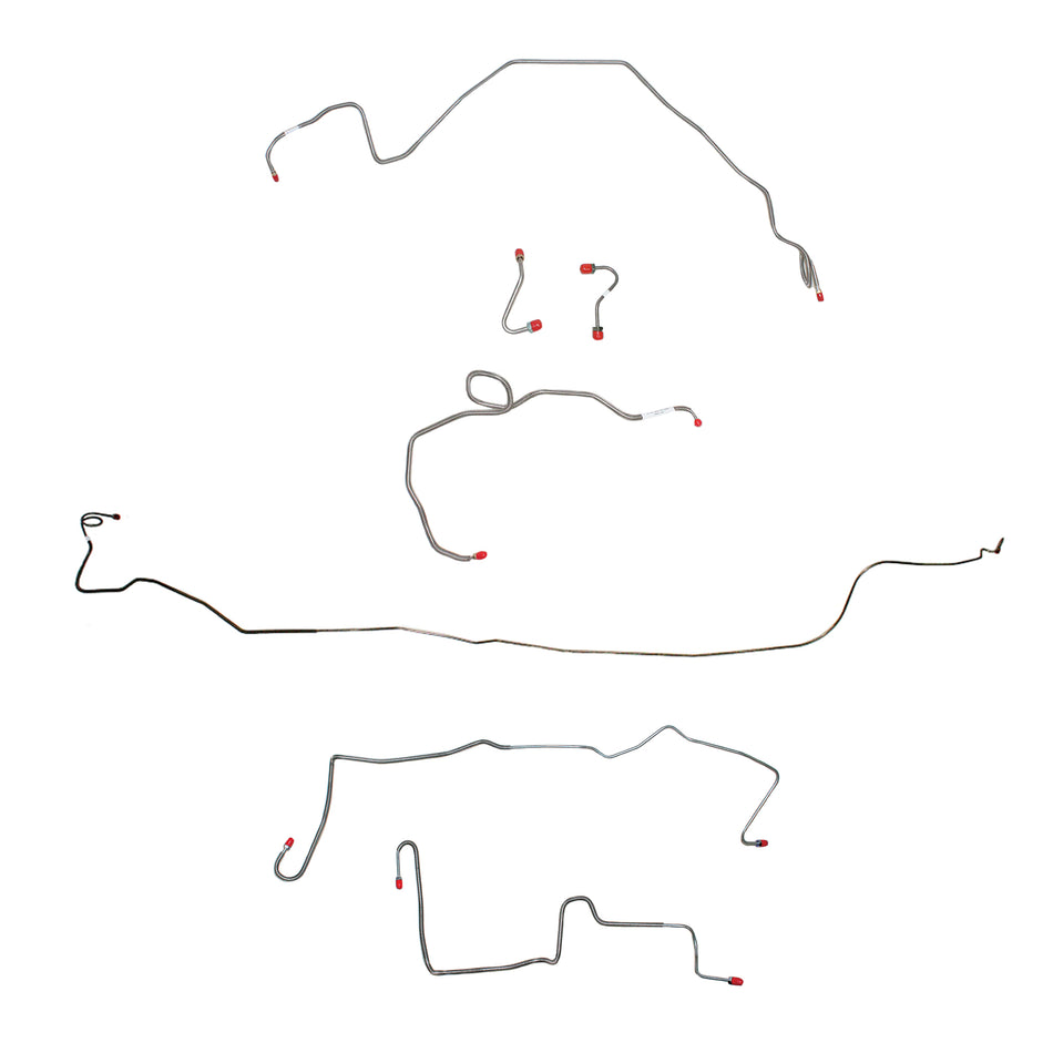 1982-83 Pontiac Firebird, w/ J65 Rear Disc, 5.0L 8 cyl, Line Enters Front of Valve, No Rear Hoses; Complete Brake Line Kit; Stainless - SSTubes