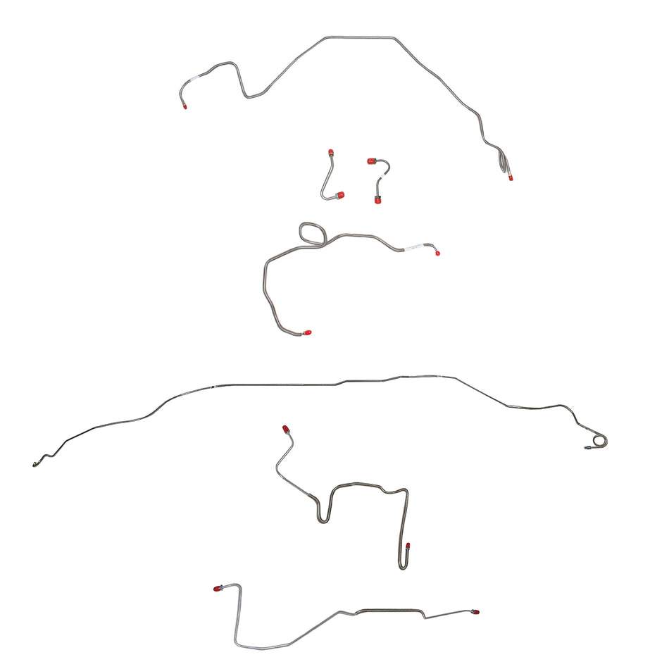 1982-83 Pontiac Firebird, w/ J65 Rear Disc, 2.5L 4 cyl or 2.8L 6 cyl, Line Enters Front of Valve, No Left-side Hose; Complete Brake Line Kit; Stainless - SSTubes