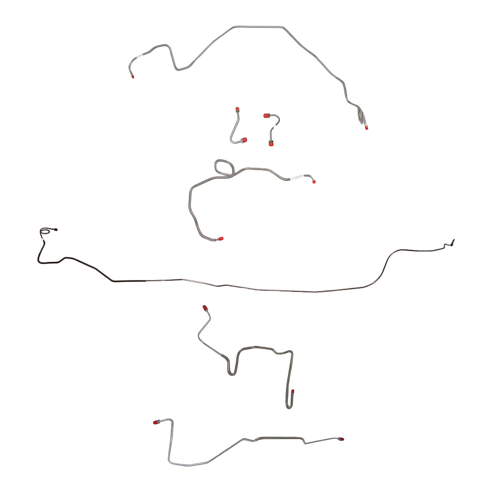 1982-83 Pontiac Firebird, w/ J65 Rear Disc, 5.0L 8 cyl, Line Enters Front of Valve, No Left-side Hose; Complete Brake Line Kit; Stainless - SSTubes