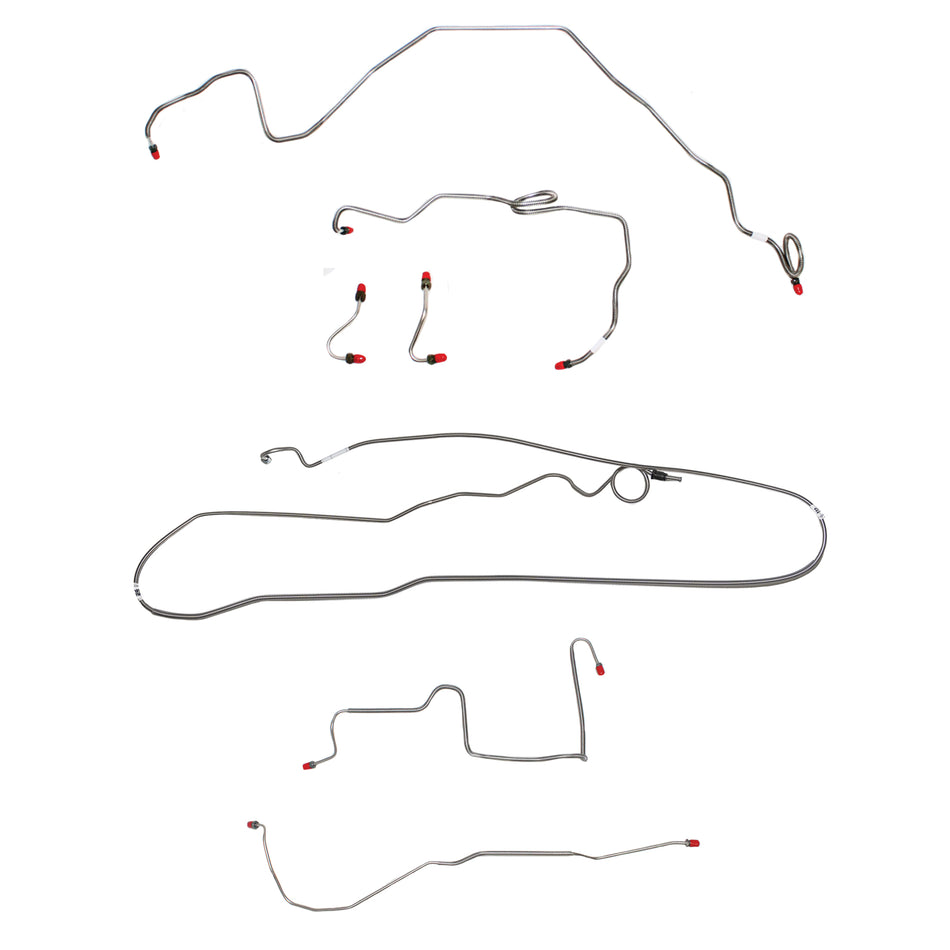 1986-89 Pontiac Firebird, w/ J65 Rear Disc, V8, Line Enters Bottom of Valve, Fine Threads on Master, Borg-Warner HD Axle; Complete Brake Line Kit; Stainless - SSTubes