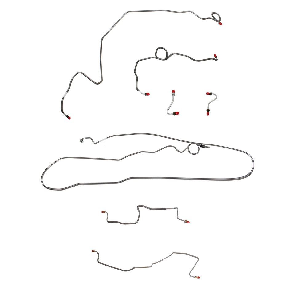 1989 Pontiac Firebird, w/ Rear Drum, 5.0L 8 cyl or 5.7L 8 cyl, Line Enters Bottom of Valve, Coarse Threads on Master, Borg-Warner HD Axle; Complete Brake Line Kit; Stainless - SSTubes