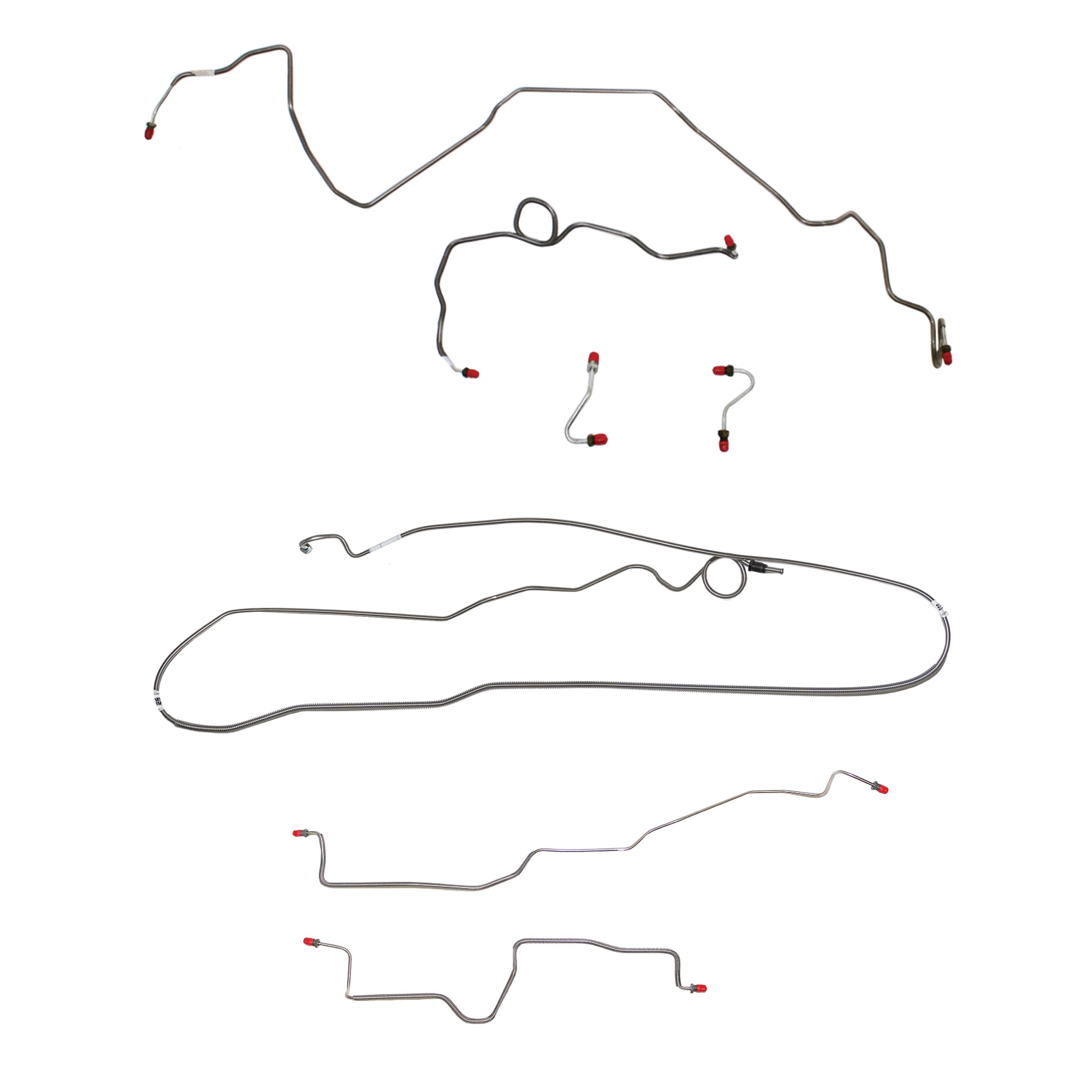 1989-92 Pontiac Firebird, w/ Rear Drum, 2.8L 6 cyl or 3.1L 6 cyl, Line Enters Bottom of Valve, Coarse Threads on Master, non Borg-Warner HD Axle; Complete Brake Line Kit; Stainless - SSTubes