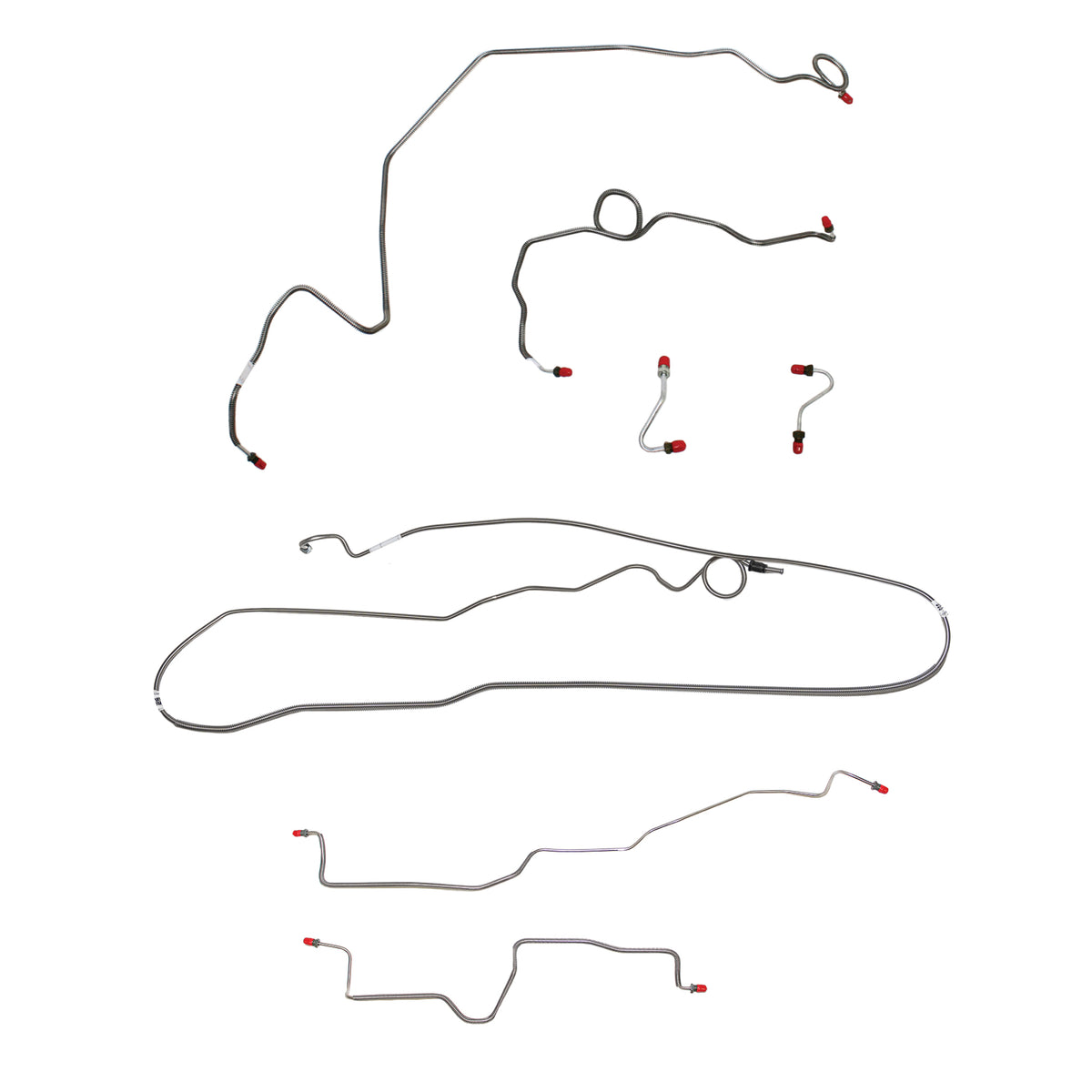 1989-92 Pontiac Firebird, w/ Rear Drum, 5.0L 8 cyl or 5.7L 8 cyl, Line Enters Bottom of Valve, Coarse Threads on Master, non Borg-Warner HD Axle; Complete Brake Line Kit; Stainless - SSTubes