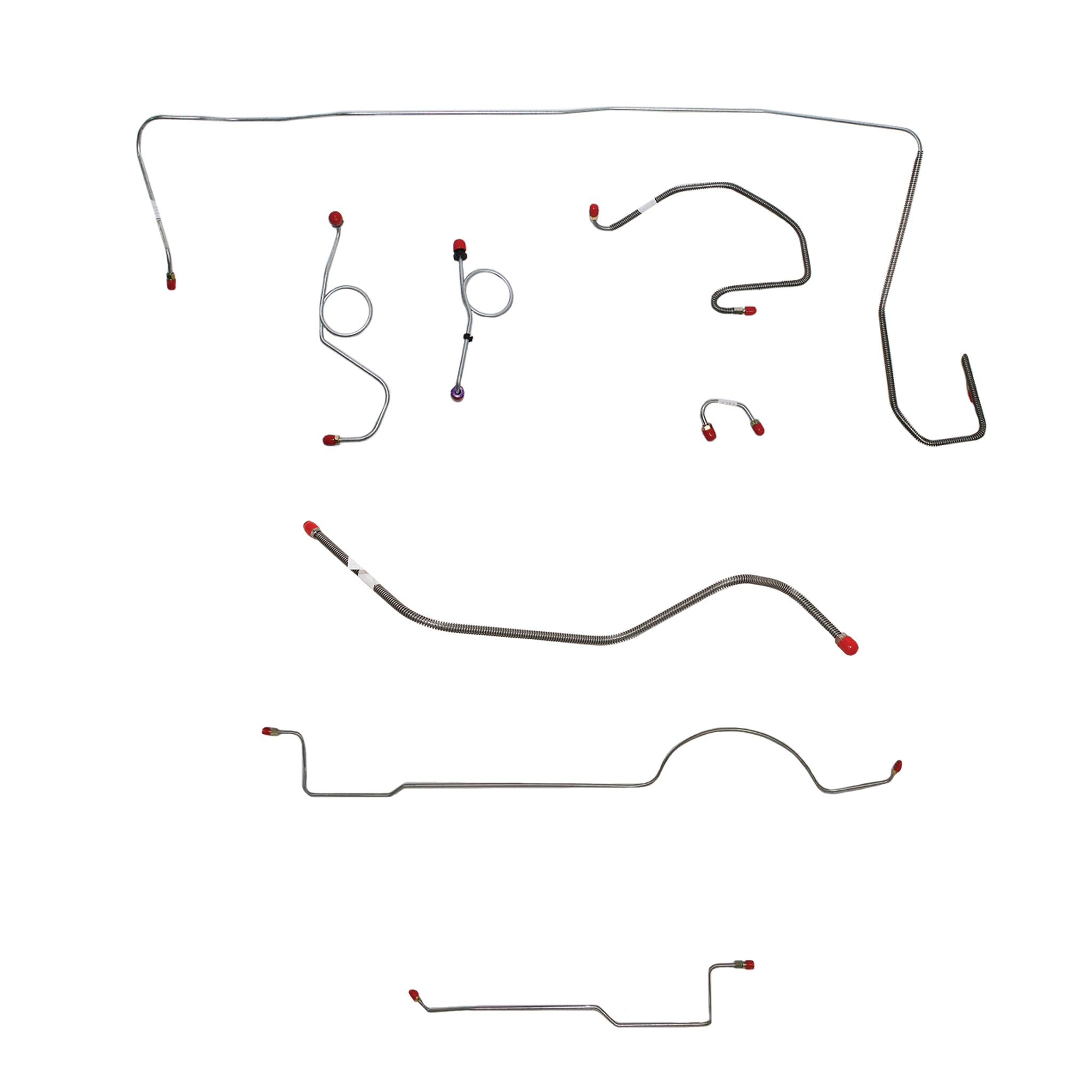 1970-71 MOPAR E-body w/ Standard Disc, Right Front Under Frame, 8-3/4'' or Dana Axle, 3 Valves; Complete Brake Line Kit; Stainless - SSTubes