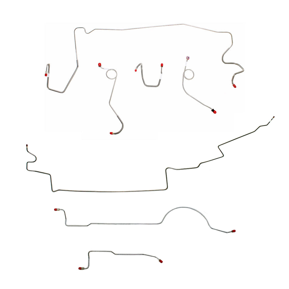 Complete brake line kit for 1973 MOPAR A-body with standard brakes and 111'' wheelbase, featuring steel construction.