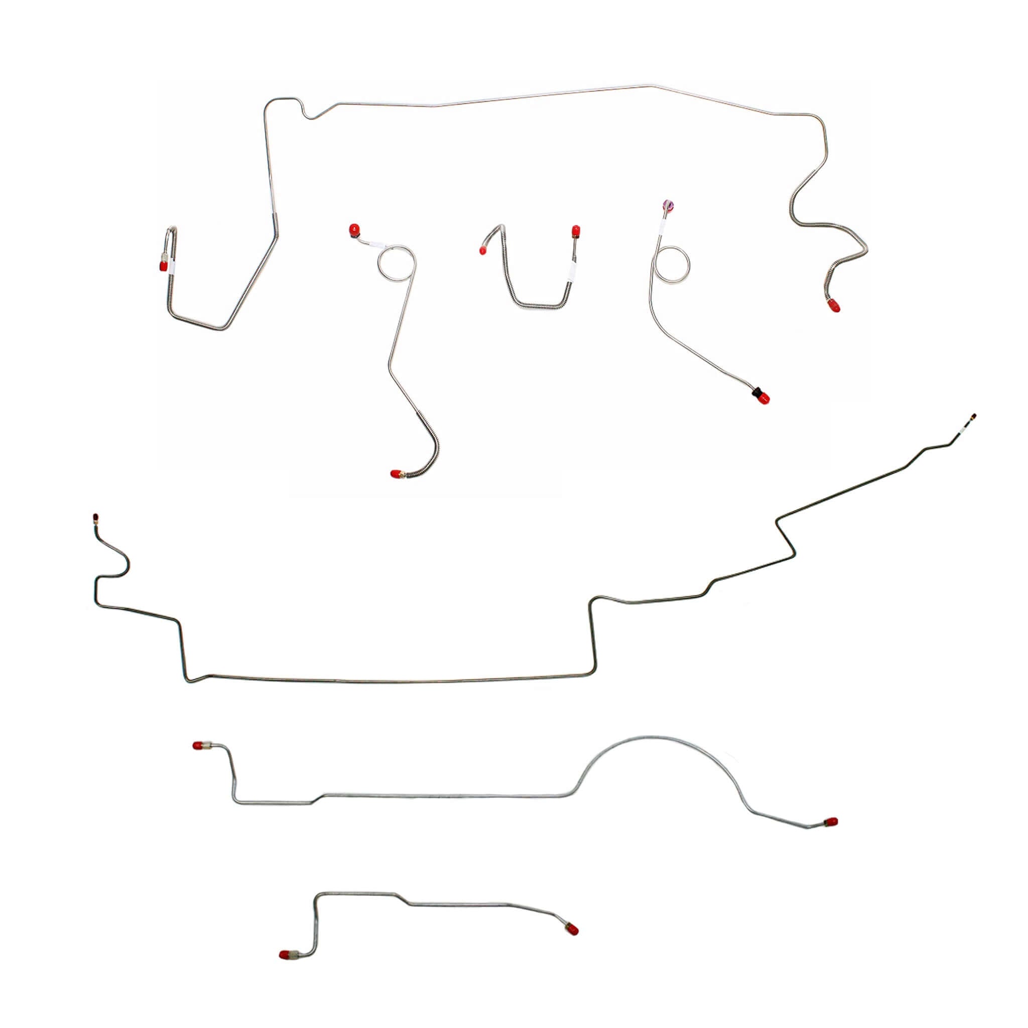 Complete brake line kit for 1973 MOPAR A-body with standard brakes and 111'' wheelbase, featuring steel construction.