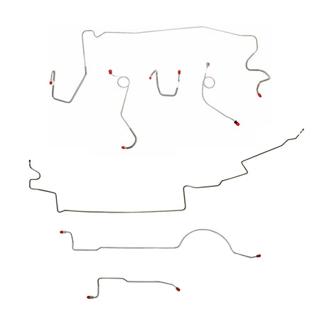 Complete brake line kit for 1973 MOPAR A-body with standard brakes and 111'' wheelbase, featuring steel construction.