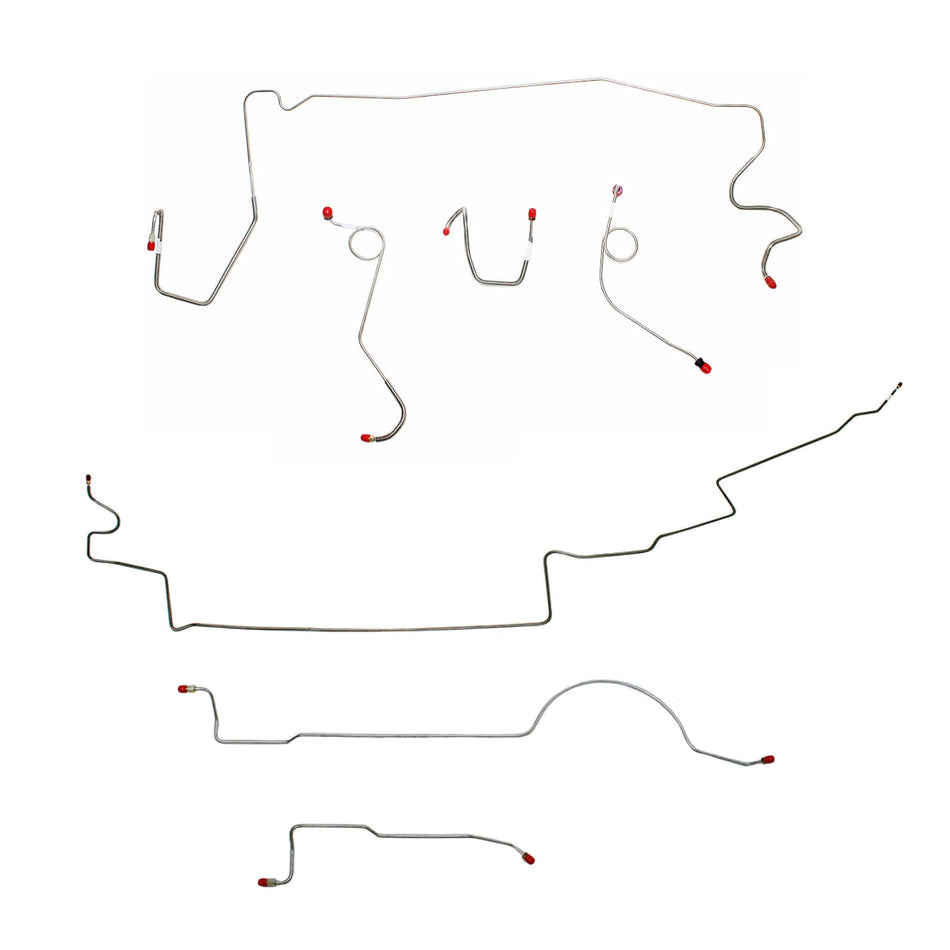 Complete brake line kit for 1973 MOPAR A-body with standard brakes and 111'' wheelbase, featuring steel construction.