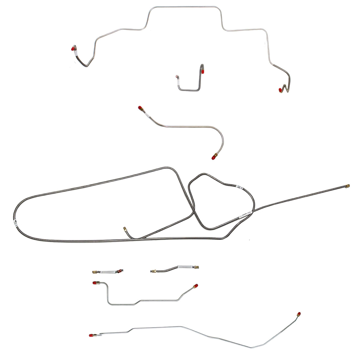 1966 MOPAR B-body w/ Standard Disc, FACTORY Disc, Right Front OVER Frame w/ 4'' Rise on Firewall, Dana Axle; Complete Brake Line Kit; Steel - SSTubes